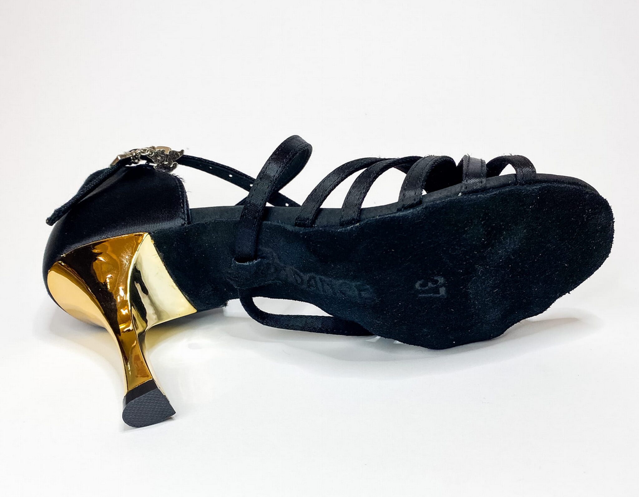 BD DANCE 216 Black satin & Gold heel . Buty damskie do tańców latynoamerykańskich - obrazek 5